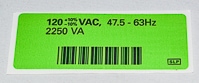 LABEL 120 V. 2250 VA, MPN:G1530-90928